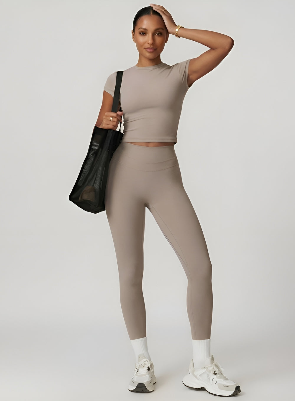 CoreFlow Short‑Sleeve Crop Top - Ivory Beige - VECTOR SPORTSWEAR