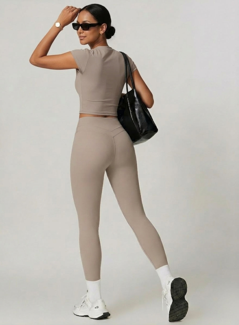 CoreFlow Short‑Sleeve Crop Top - Ivory Beige - VECTOR SPORTSWEAR