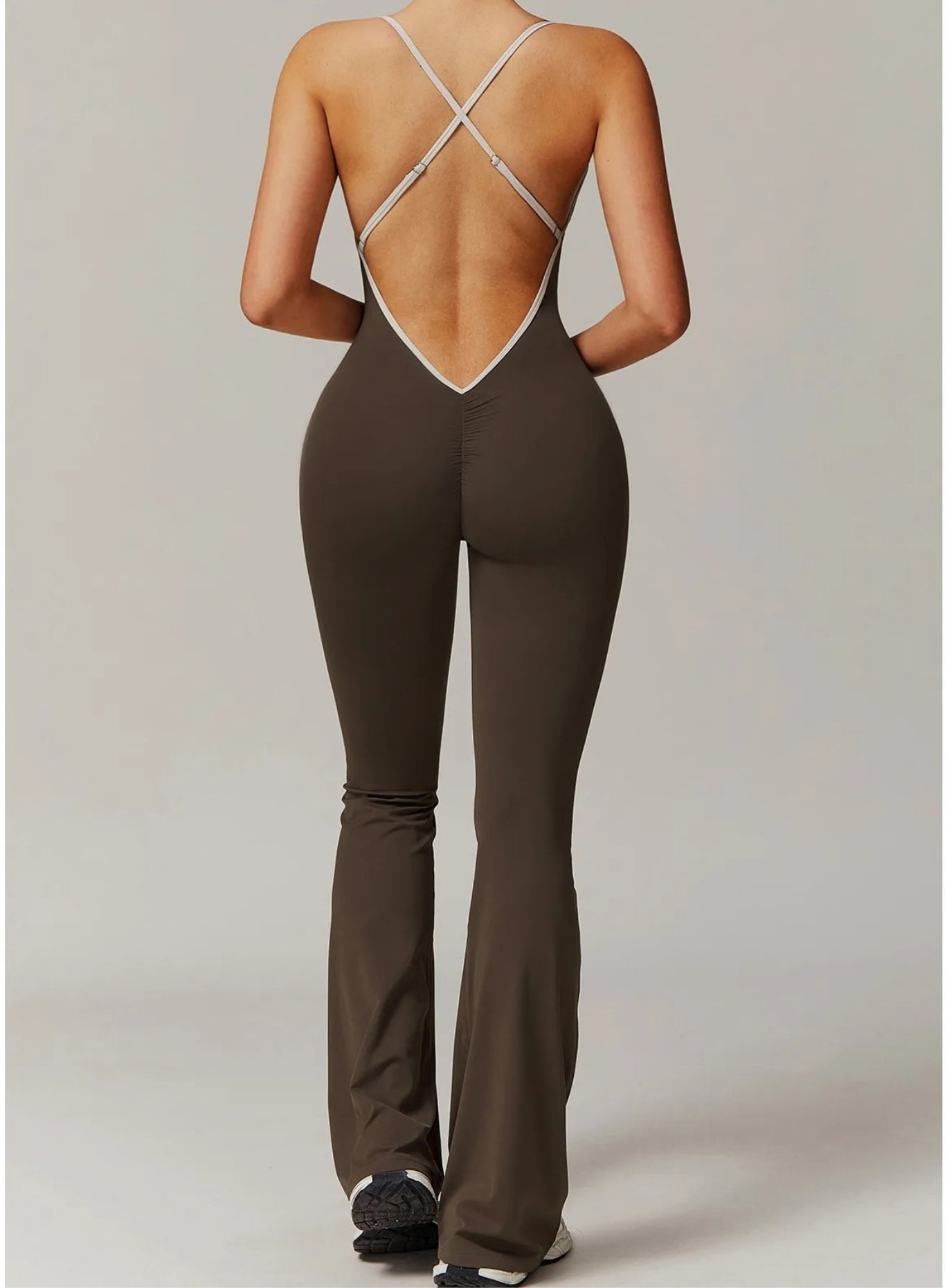 VANTA™ Crossback Flare Jumpsuit - Espresso Brown