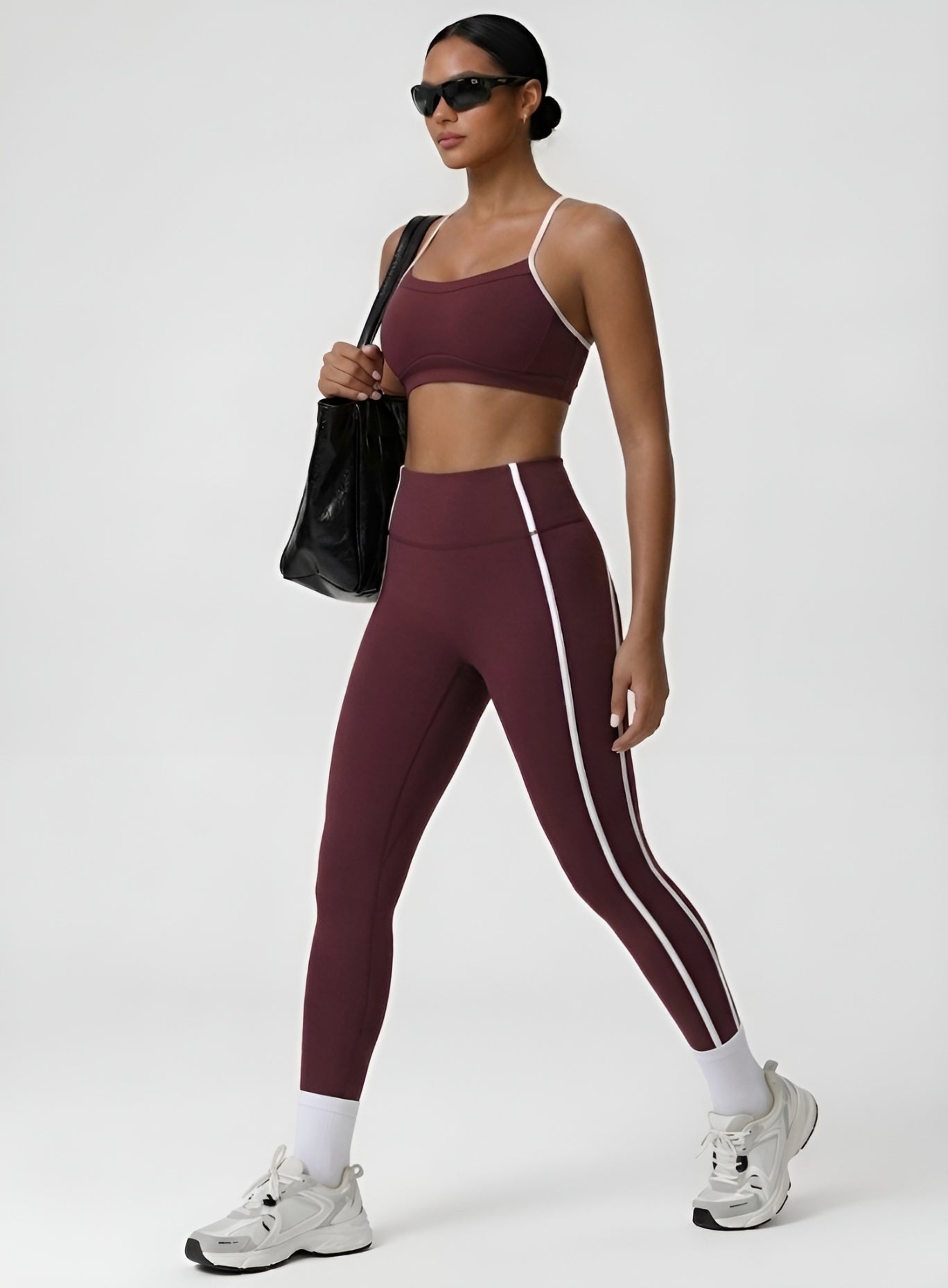 PowerFlex Sculpt Stripe Leggings - Damson - VECTOR SPORTSWEAR