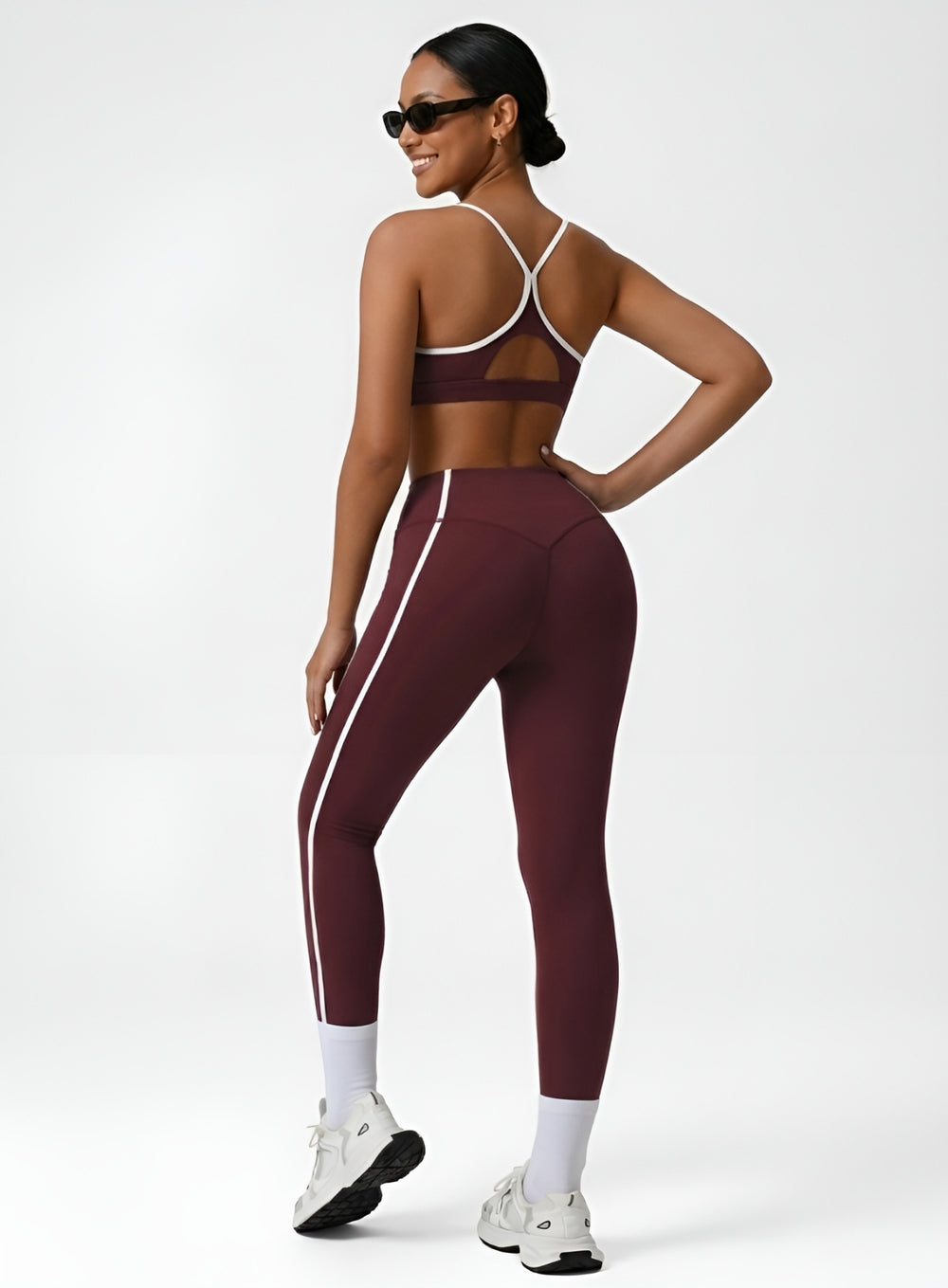 PowerFlex Sculpt Stripe Leggings - Damson - VECTOR SPORTSWEAR