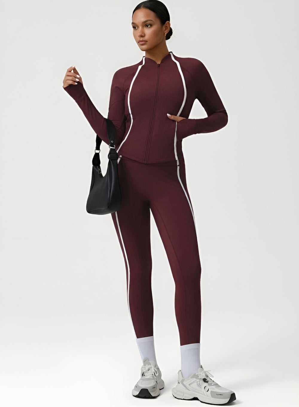 PowerFlex Sculpt Stripe Leggings - Damson - VECTOR SPORTSWEAR