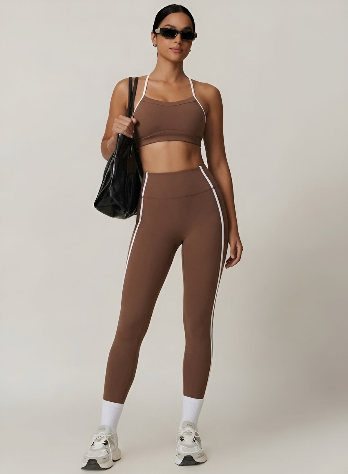 PowerFlex Sculpt Stripe Leggings - Mocha Brown - VECTOR SPORTSWEAR