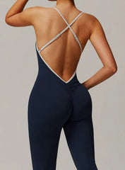 VANTA™ Crossback Flare Jumpsuit - Navy Blue