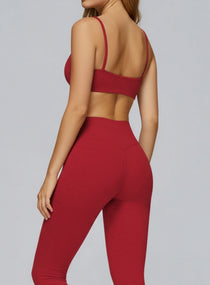 Rear angle showing seamless brushed red CloudSense sports bra with supportive ribbed underband | Vectorsportswear