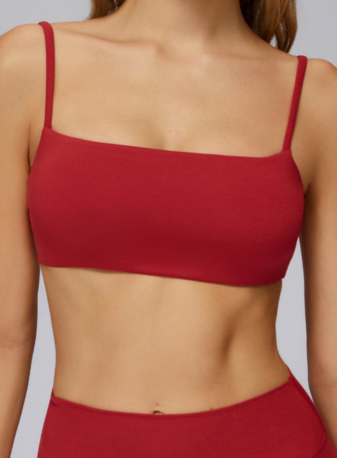 Front view of CloudSense Brushed Sports Bra in red, seamless design with smooth sculpting fit | Vectorsportswear