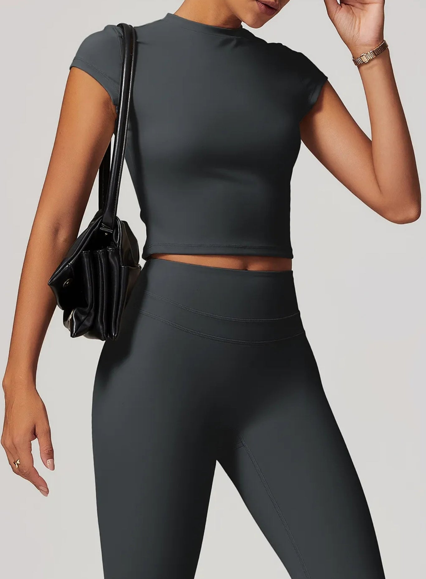 CoreFlow Short‑Sleeve Crop Top - Slate Grey - VECTOR SPORTSWEAR
