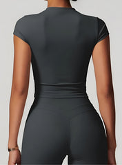 CoreFlow Short‑Sleeve Crop Top - Slate Grey - VECTOR SPORTSWEAR
