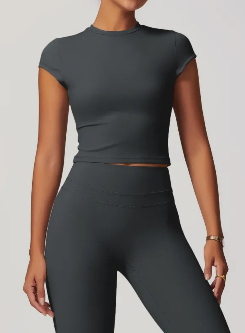 CoreFlow Short‑Sleeve Crop Top - Slate Grey - VECTOR SPORTSWEAR