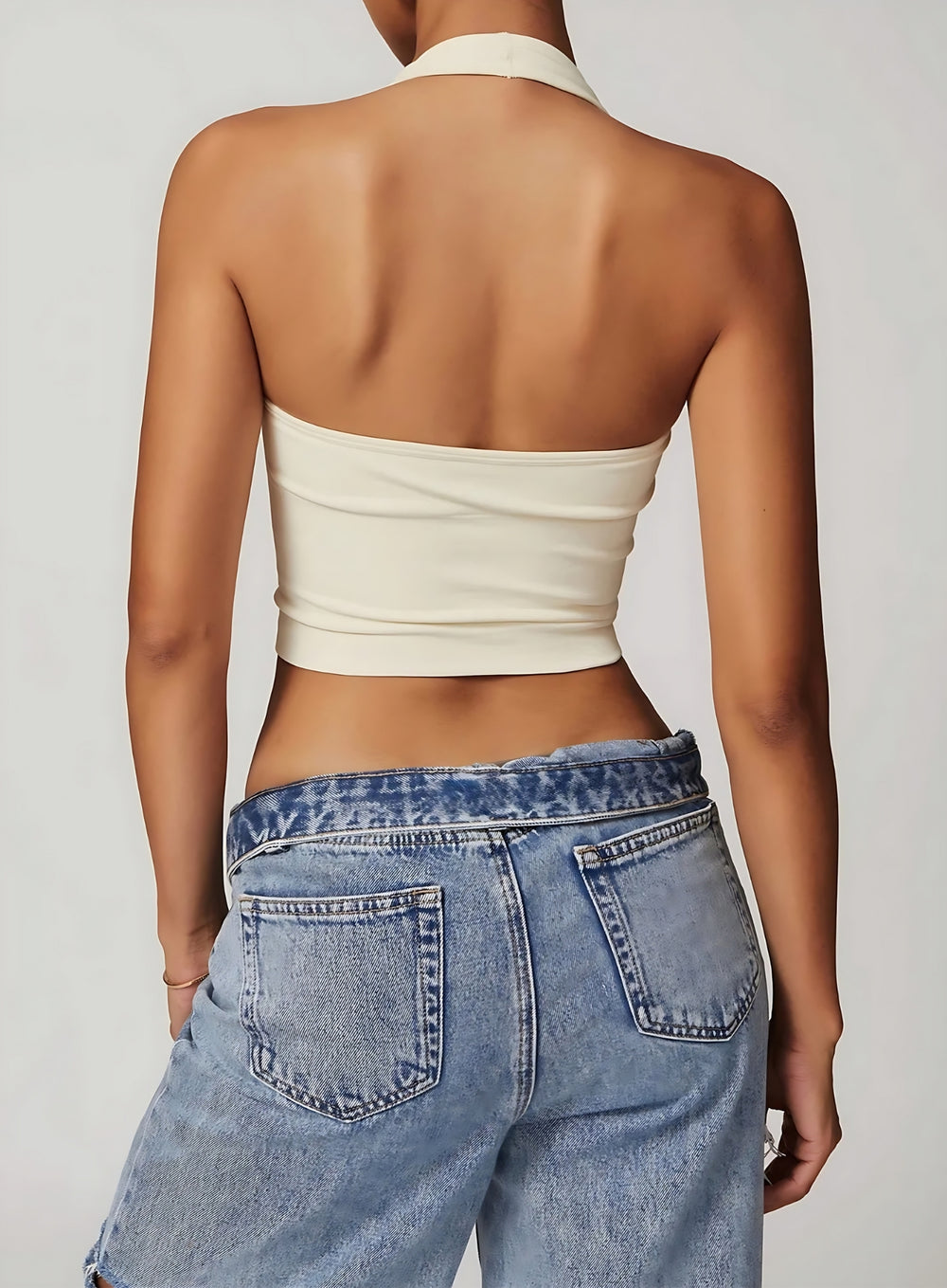 Vector Sportswear Essential Crop Top – Beige, sleek V-neck activewear top designed for comfort, style, and movement.