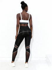 Back view of black and white Lacy Lattice V2 leggings with lattice detail and sculpt waistband | Vector Sportswear
