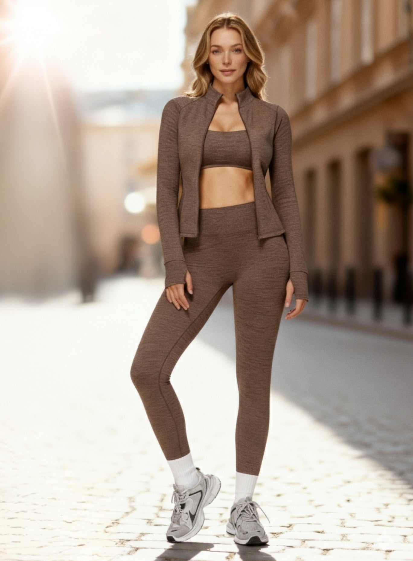 Model wearing CloudSense brushed seamless high-waist leggings with peach-lift sculpt design| Vectorsportswear