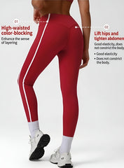 PowerFlex Sculpt Stripe Leggings - Ruby Red - VECTOR SPORTSWEAR