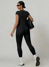 CoreFlow Short‑Sleeve Crop Top - Black - VECTOR SPORTSWEAR