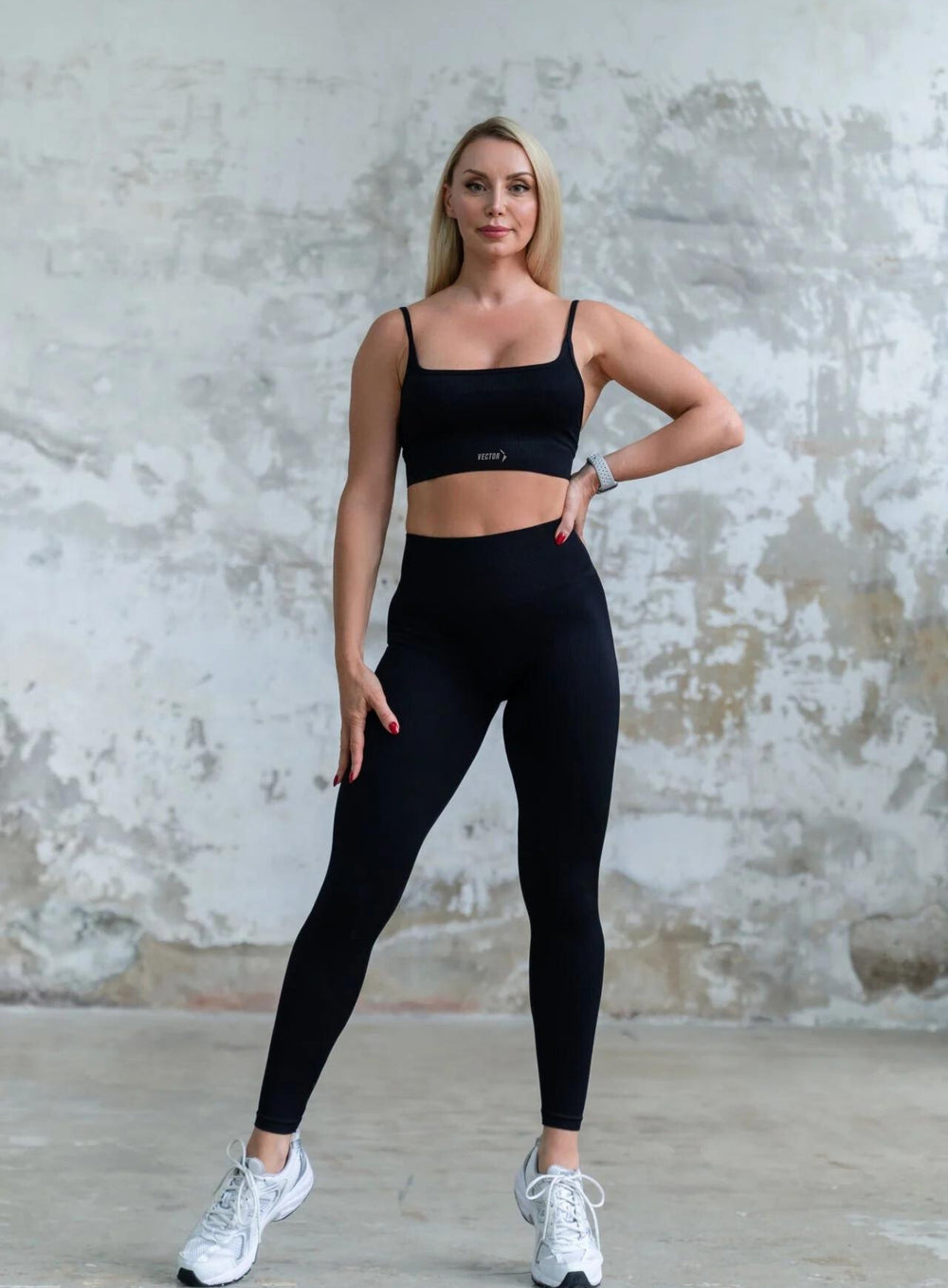 VESTA - HYDRAFIT RIBBED SEAMLESS LEGGING + BRA - FULL SET - BLACK - VECTOR SPORTSWEAR
