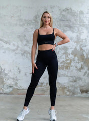 VESTA - HYDRAFIT RIBBED SEAMLESS LEGGING + BRA - FULL SET - BLACK