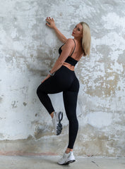 VESTA - HYDRAFIT RIBBED SEAMLESS LEGGING + BRA - FULL SET - BLACK