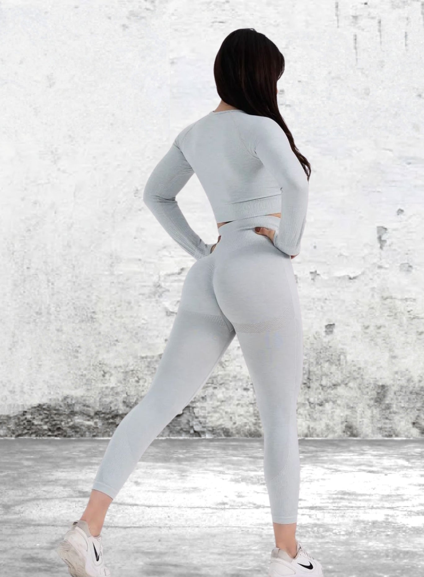 HERA - HYDRAFIT SEAMLESS PUSH UP LEGGING + LONG SLEEVES - FULL SET - LIGHT GREY