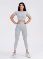 HERA - HYDRAFIT SEAMLESS PUSH UP LEGGING + SHORT SLEEVES - FULL SET - LIGHT GREY