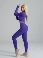 HERA - HYDRAFIT SEAMLESS PUSH UP -  - لقينز  + توبات قصيرة ذات أكمام طويلة - طقم كامل - بنفسجي