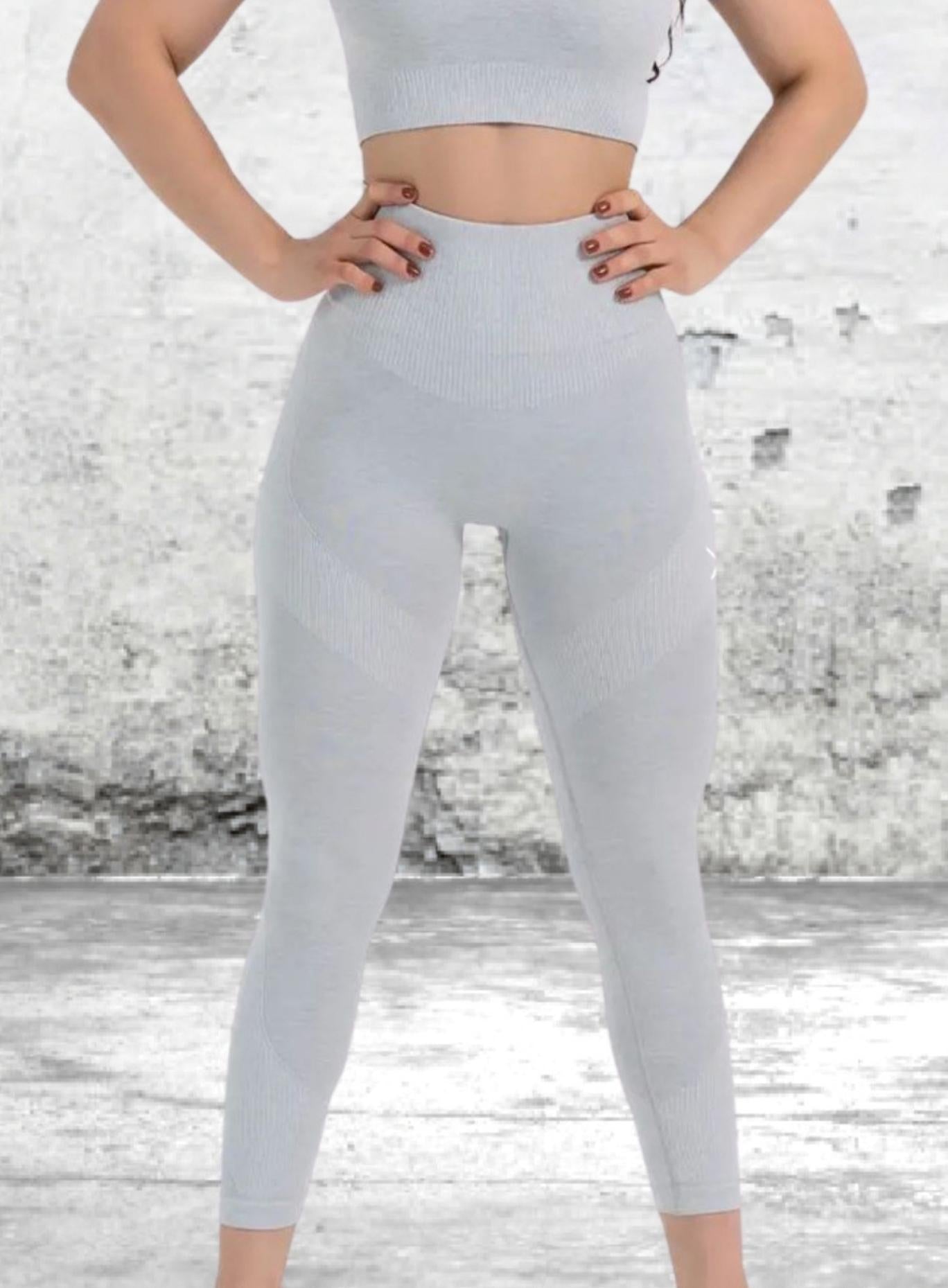 HERA - HYDRAFIT SEAMLESS PUSH UP LEGGING + BRA - FULL SET - LIGHT GREY