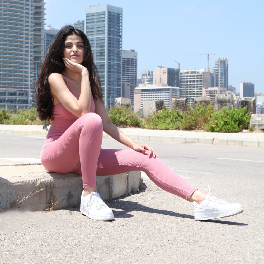 VESTA - RIBBED SEAMLESS LEGGINGS - PINK - VECTOR SPORTSWEAR